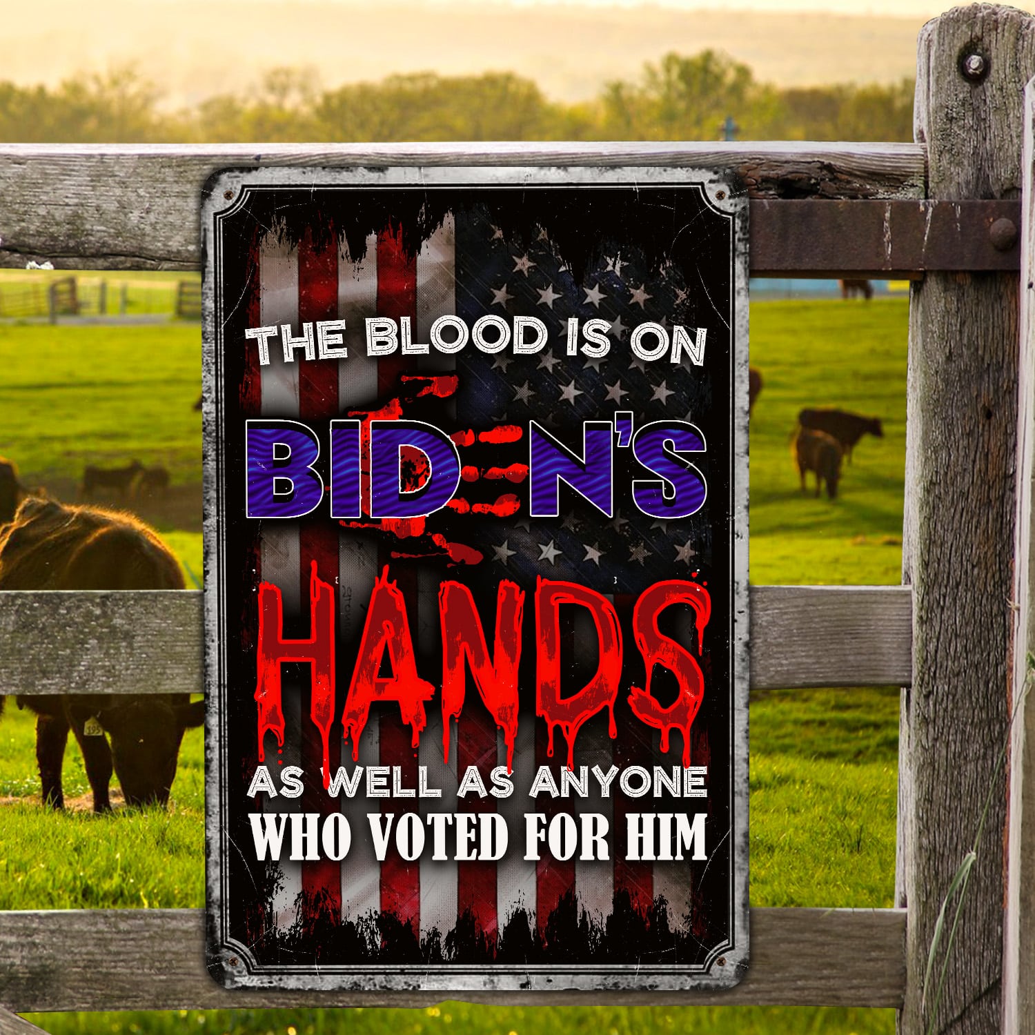 18NH. Uu tien.Biden Hands Flag Metal sign Metal Sign Mockup 5