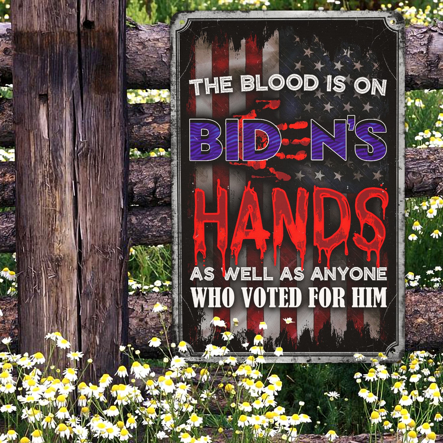 18NH. Uu tien.Biden Hands Flag Metal sign Metal Sign Mockup 10