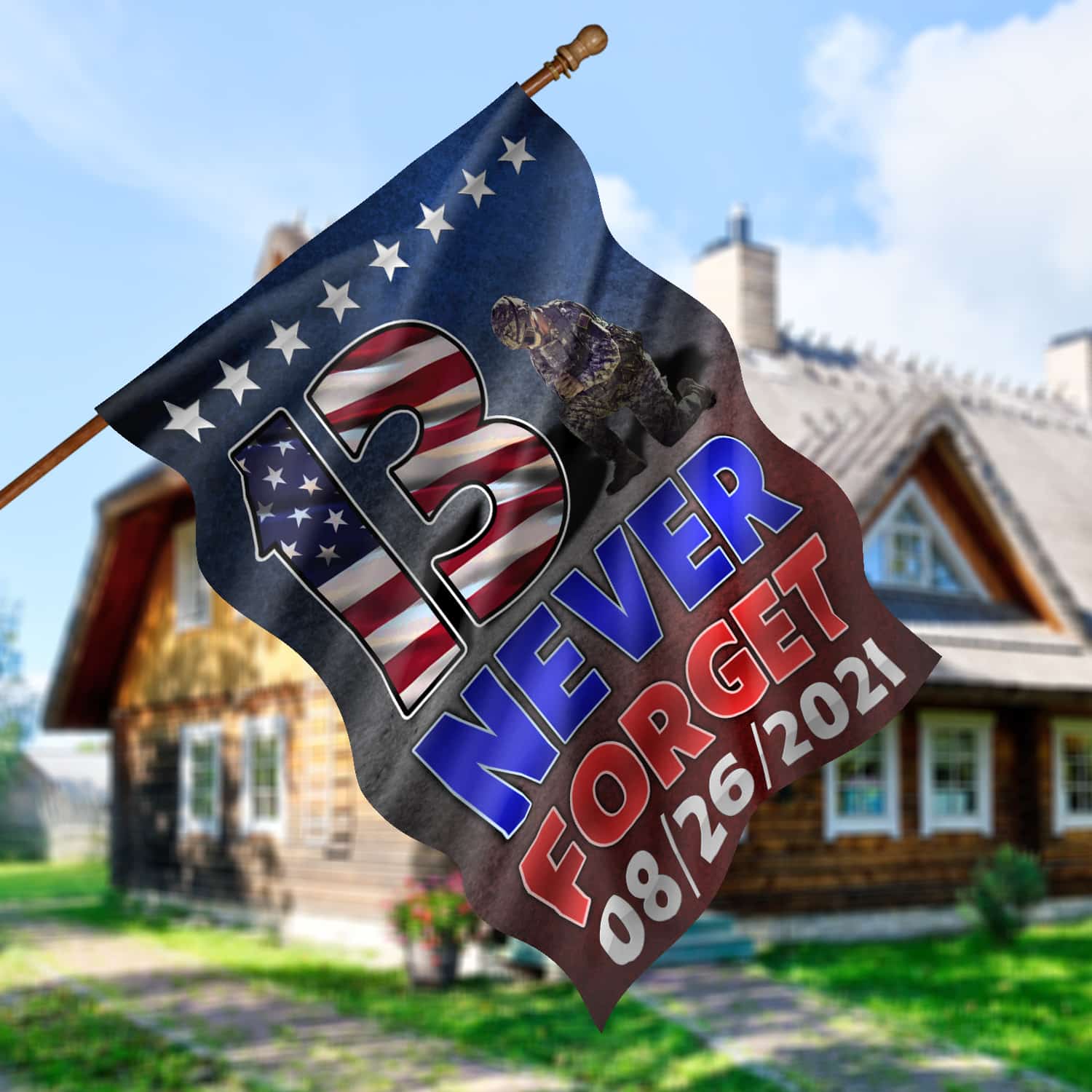 2LV. UU TIEN 13 Never Forget (flag) House Flag Mockup 5