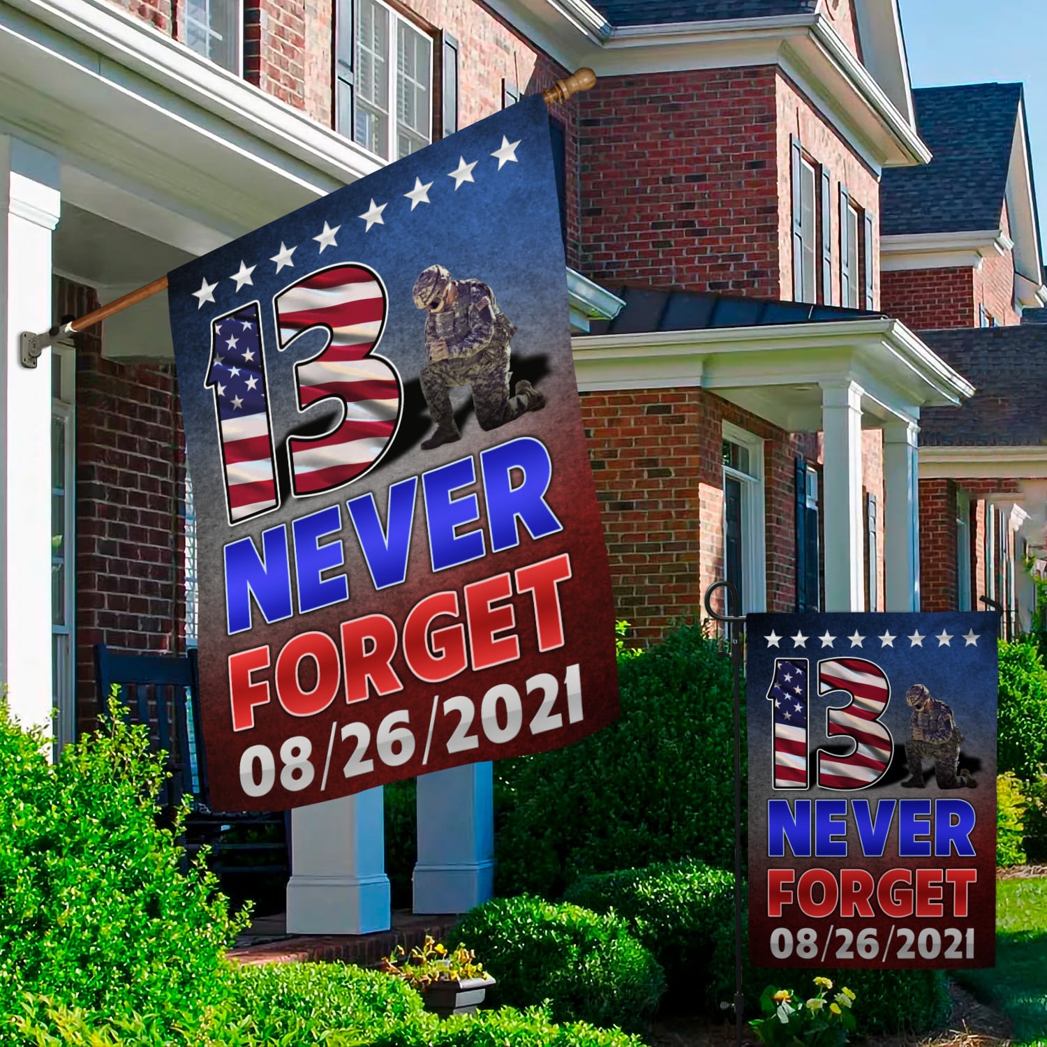 2LV. UU TIEN 13 Never Forget (flag) Garden & House Mockup 2
