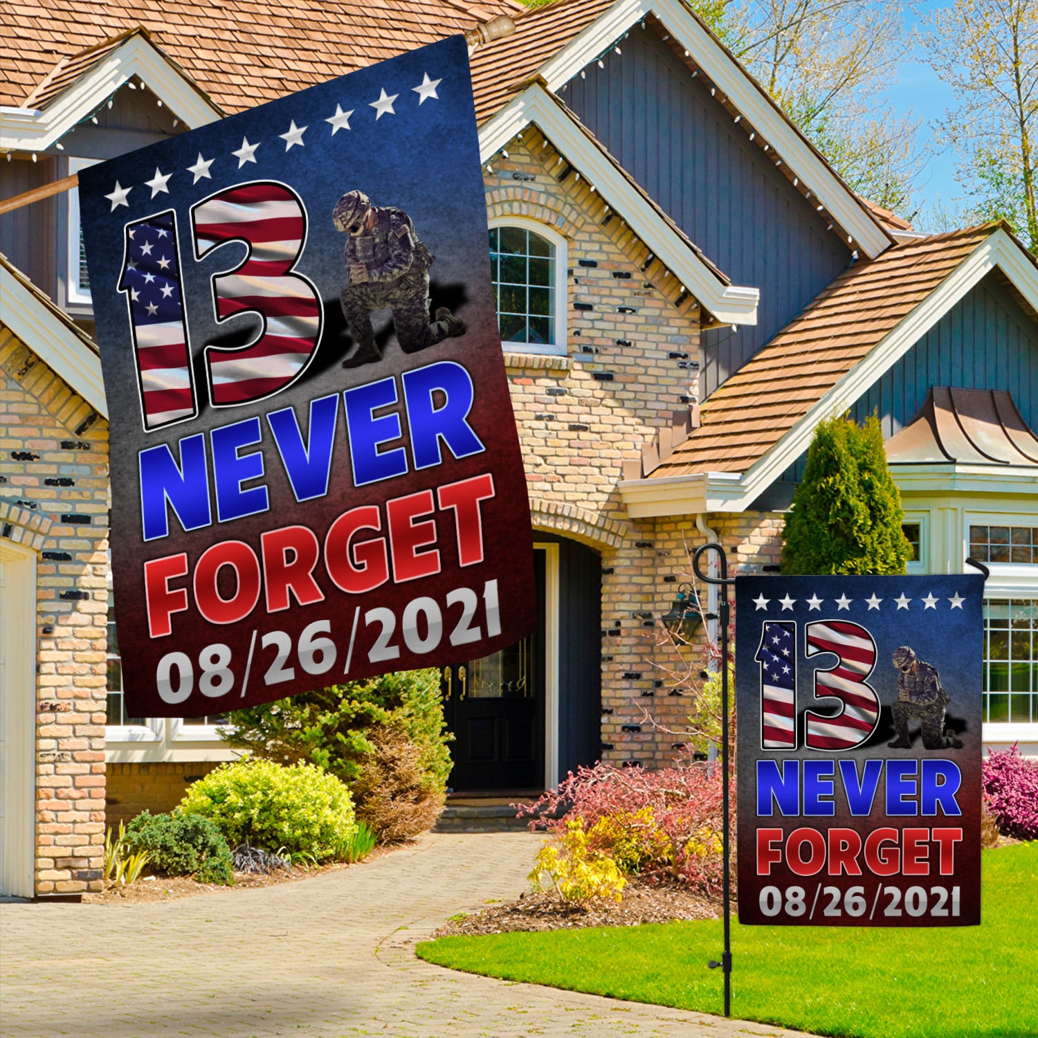 2LV. UU TIEN 13 Never Forget (flag) Garden & House Mockup 3