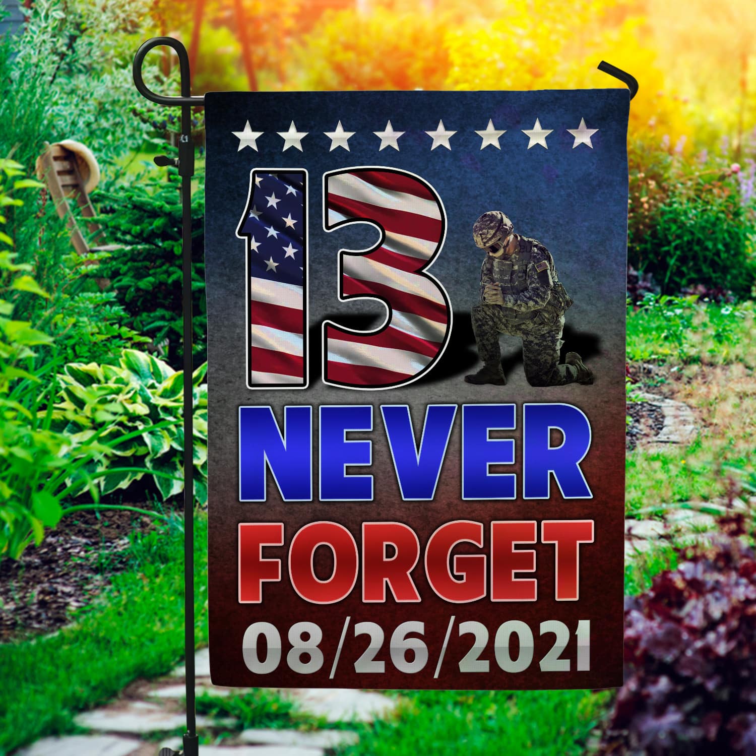 2LV. UU TIEN 13 Never Forget (flag) Garden Flag Mockup 1