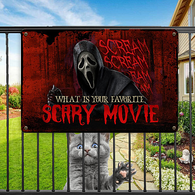 Alternative view of What Is Your Favorite Scary Movie Scream Creepy Halloween Decorative Metal Sign - Halloween Decorations