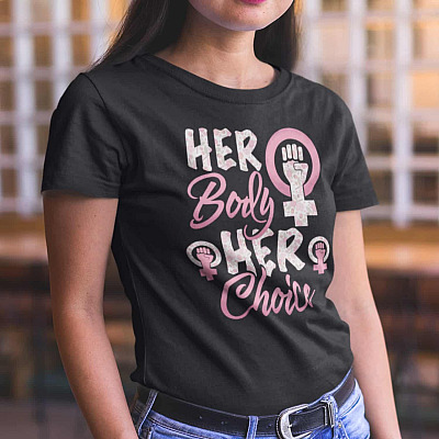Alternative view of Her Body Her Choice T-Shirt - V-Neck Shirt - Keep Your Laws Off My Body Feminism Shirt