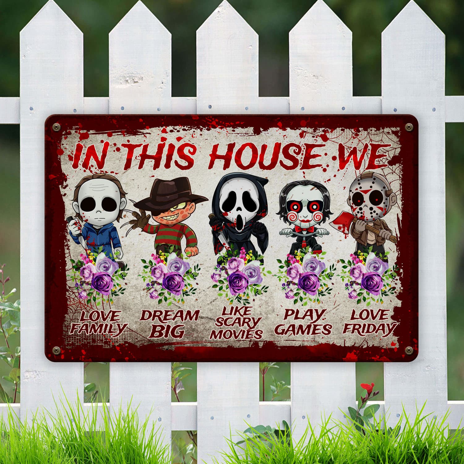 6VT. In This House Horror Metal Sign Metal Sign Mockup 6