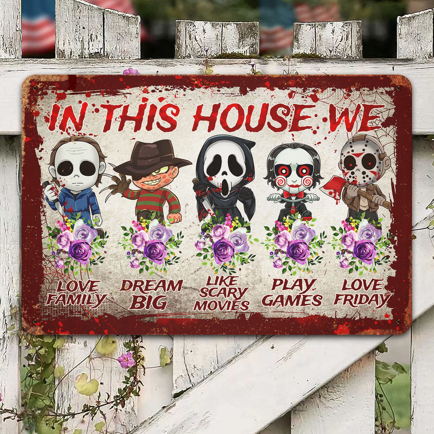 6VT. In This House Horror Metal Sign Metal Sign Mockup 8