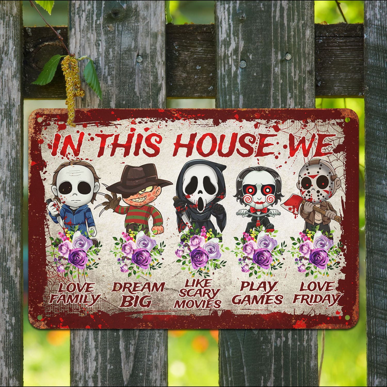6VT. In This House Horror Metal Sign Metal Sign Mockup 9