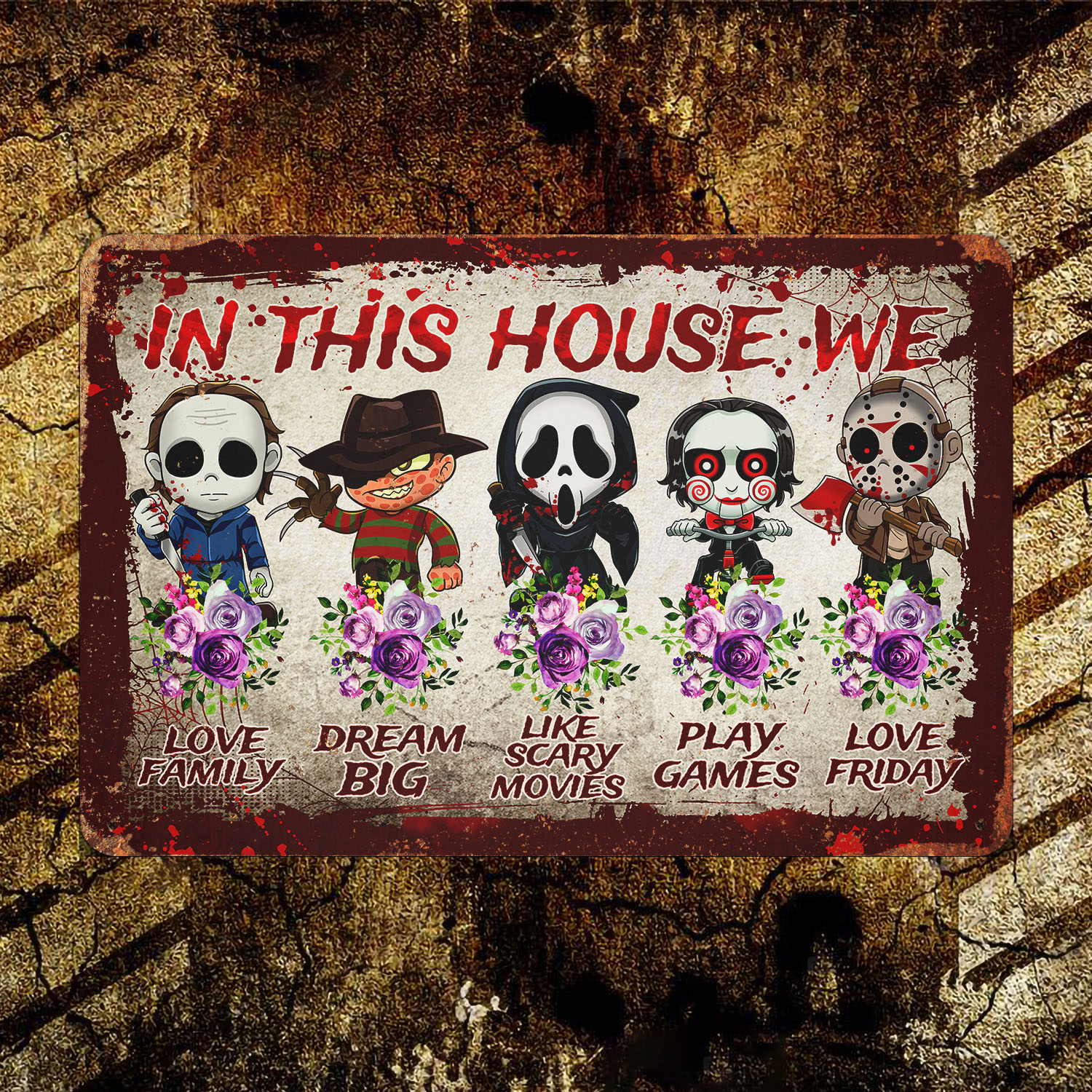 6VT. In This House Horror Metal Sign Metal Sign Mockup 10