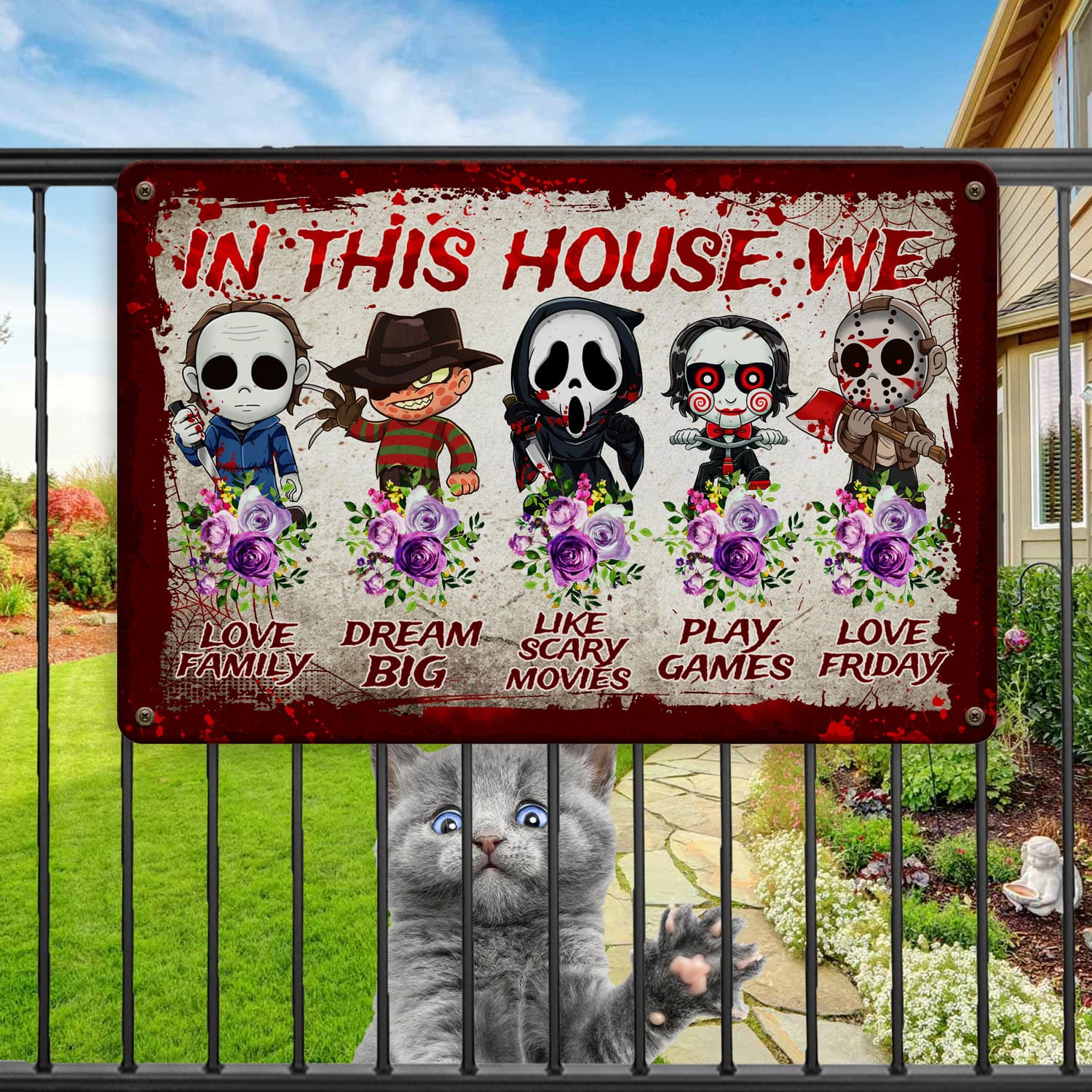 6VT. In This House Horror Metal Sign Metal Sign Mockup 11