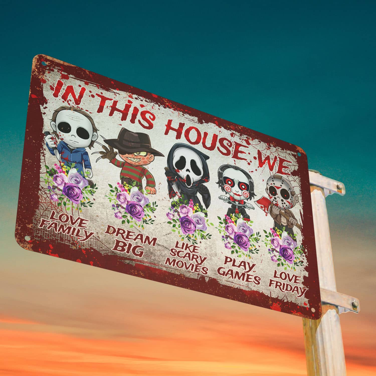 6VT. In This House Horror Metal Sign Metal Sign Mockup 13