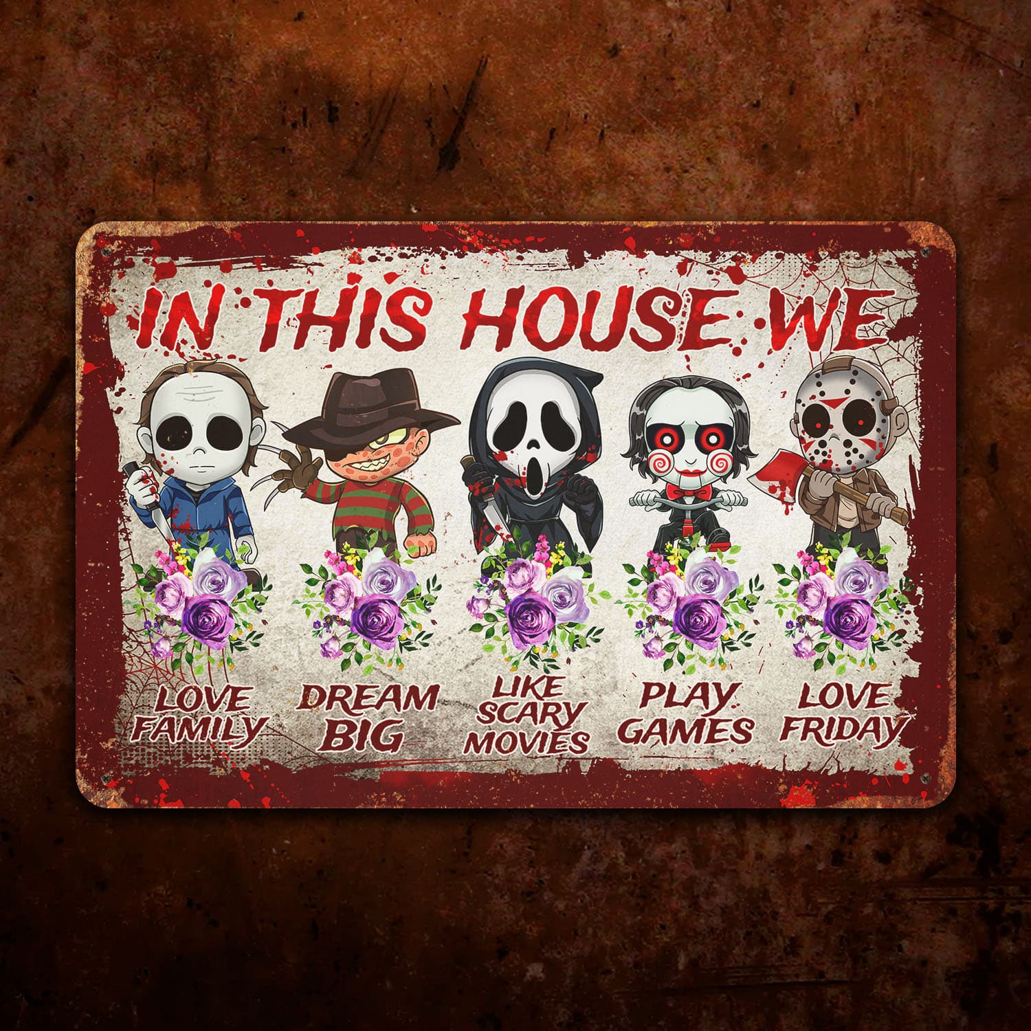 6VT. In This House Horror Metal Sign Metal Sign Mockup 14