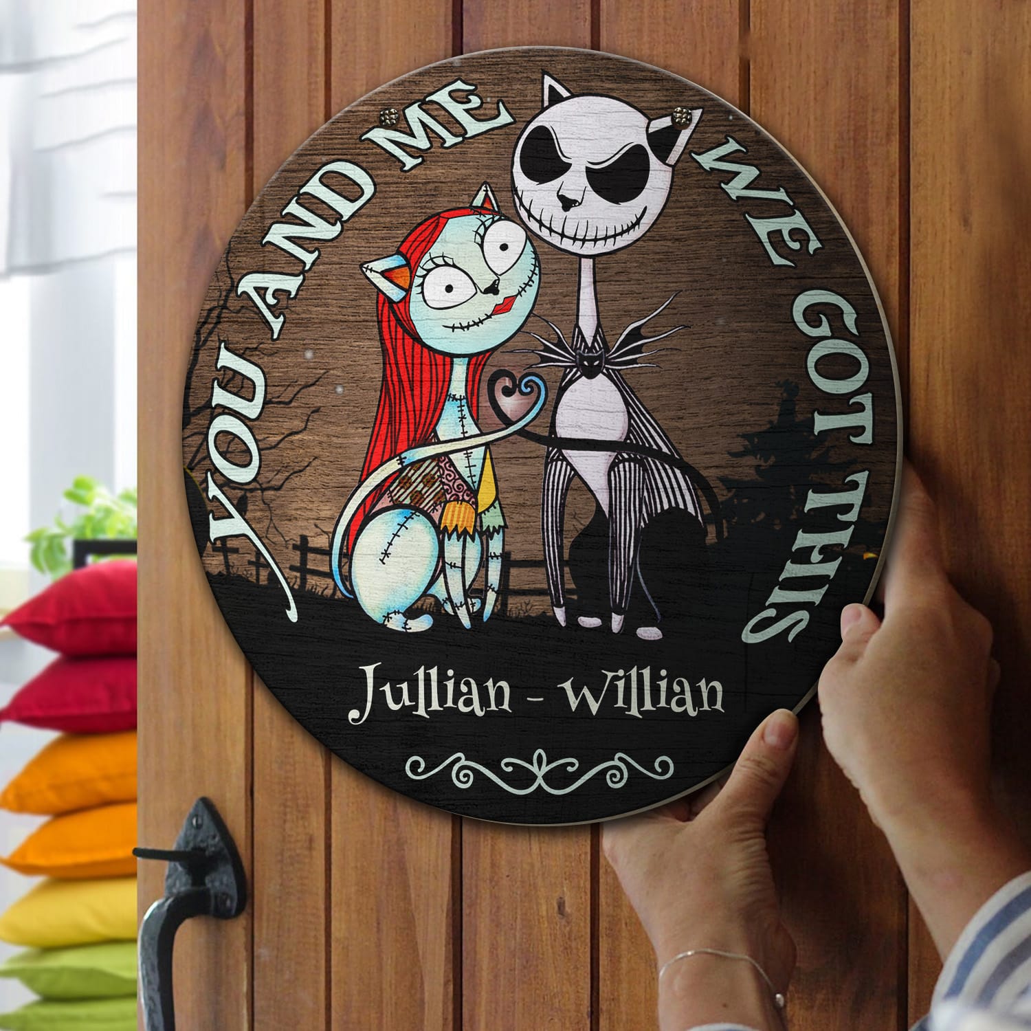 4KT. You and Me Cat Got This (Sample Design) Door Sign Mockup 13