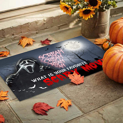 Alternative view of What Is Your Favorite Scary Movie Scream Creepy Halloween Doormat - Halloween Outdoor Indoor Doormat