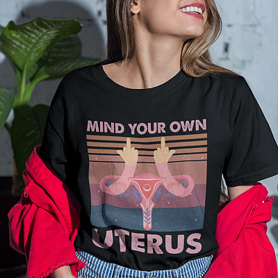 Alternative view of Mind Your Own Uterus Vintage Retro T-Shirt - Feminism V-Neck Shirt for Women