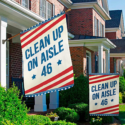 Alternative view of Anti Biden Clean Up On Aisle 46 Garden Flag - Impeach Biden House Flag - Wall Flag
