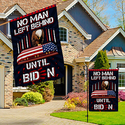 Alternative view of No One Left Behind Until Biden Flag - Fallen Soldiers In Kabul Afghanistan Memorial Garden Flag - House Flag