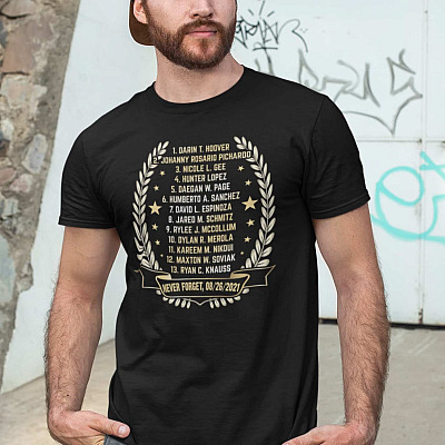 Alternative view of Name of 13 Soldiers Never Forget 8/26/2021 Afghanistan T-Shirt - Never Forget 13 Fallen Soldiers Shirt