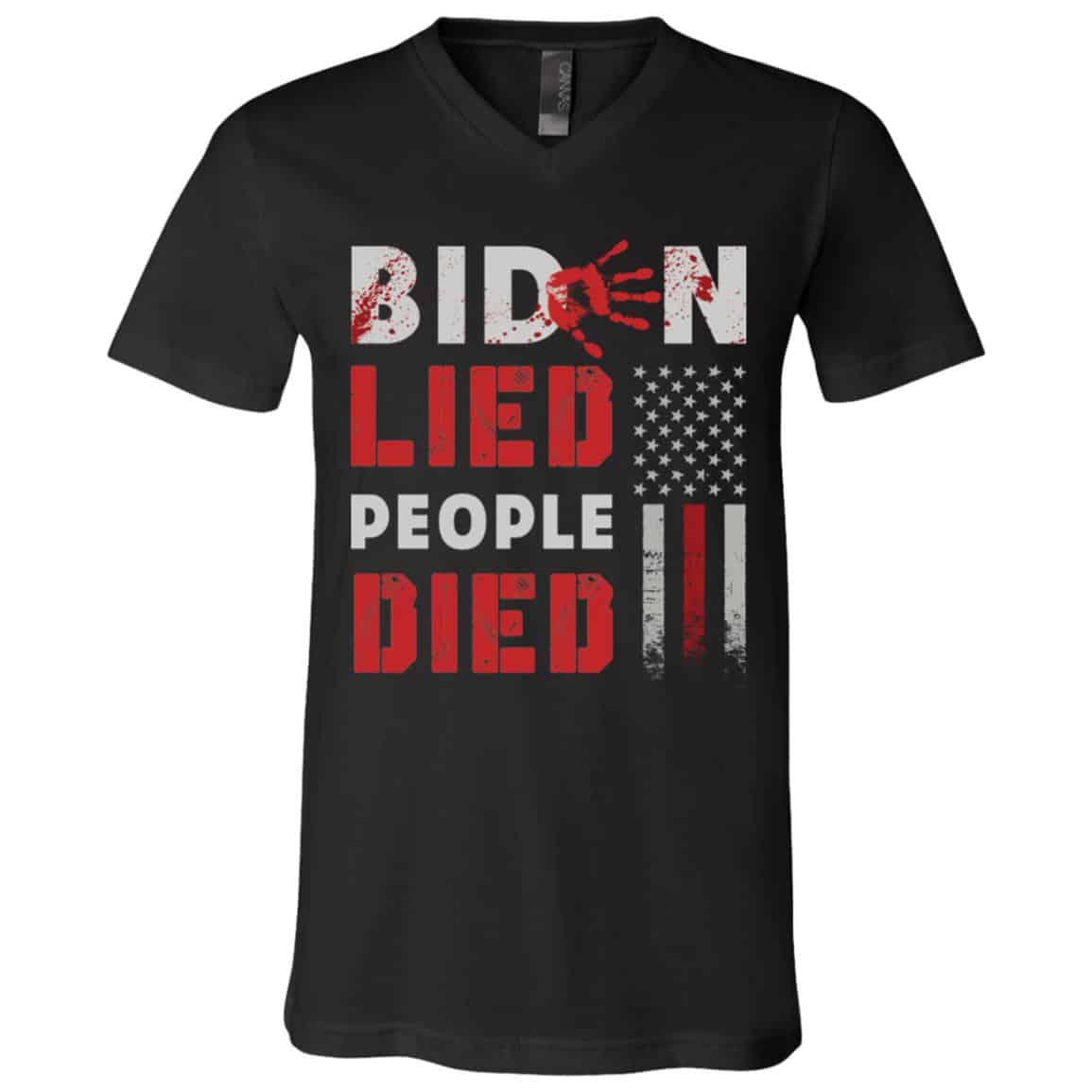 Biden Lied People Tshirt, Black, V-Neck T-Shirt