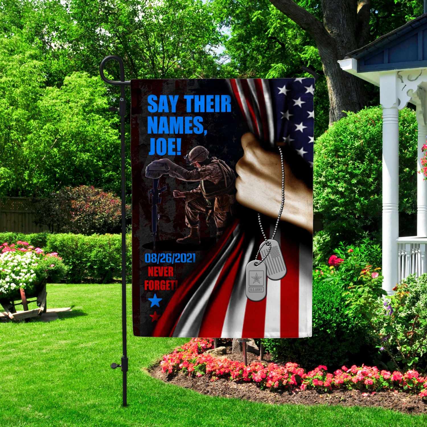 5LV. Say Their Name Joe_30x40_side 1 Garden Flag Mockup 2