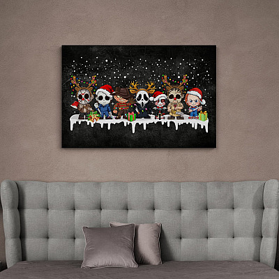 Alternative view of Chibi Horror Movie Characters Gallery Wrapped Canvas Print - Christmas Home Decor Wall Art - Poster - Halloween Christmas Gifts