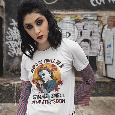 Alternative view of Keep It Up You'll Be A Strange Smell In My Attic Soon Funny Halloween T-Shirt - V-Neck Shirt