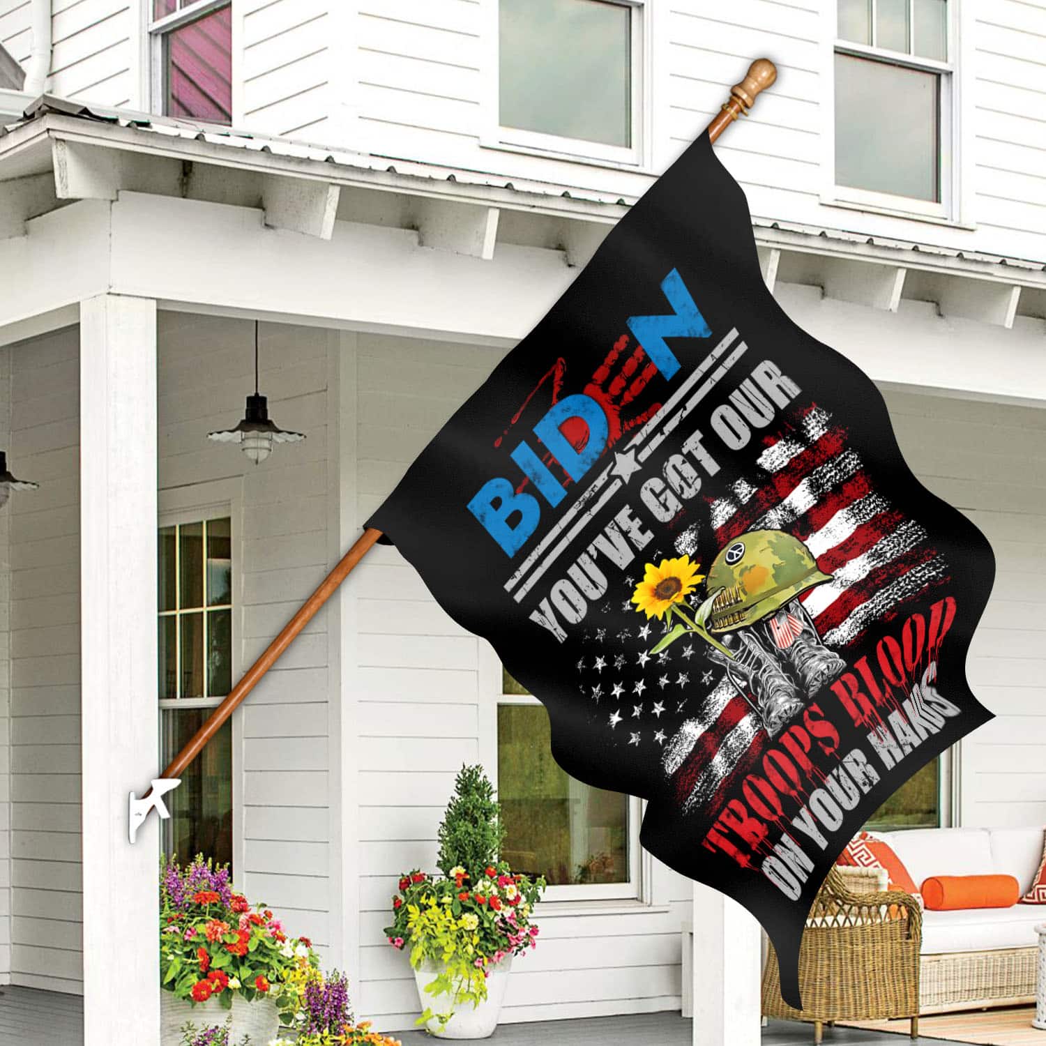 2UT. Biden Troops Blood 30x40 House Flag Mockup 7