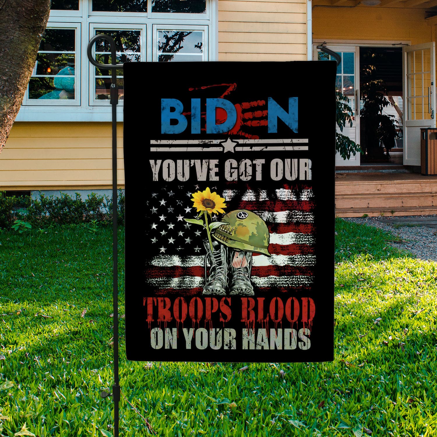 2UT. Biden Troops Blood 30x40 Garden Flag Mockup 3