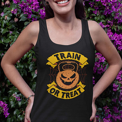Train Or Treat Halloween Cotton Tank Top Tee - Ladies Racerback Tank