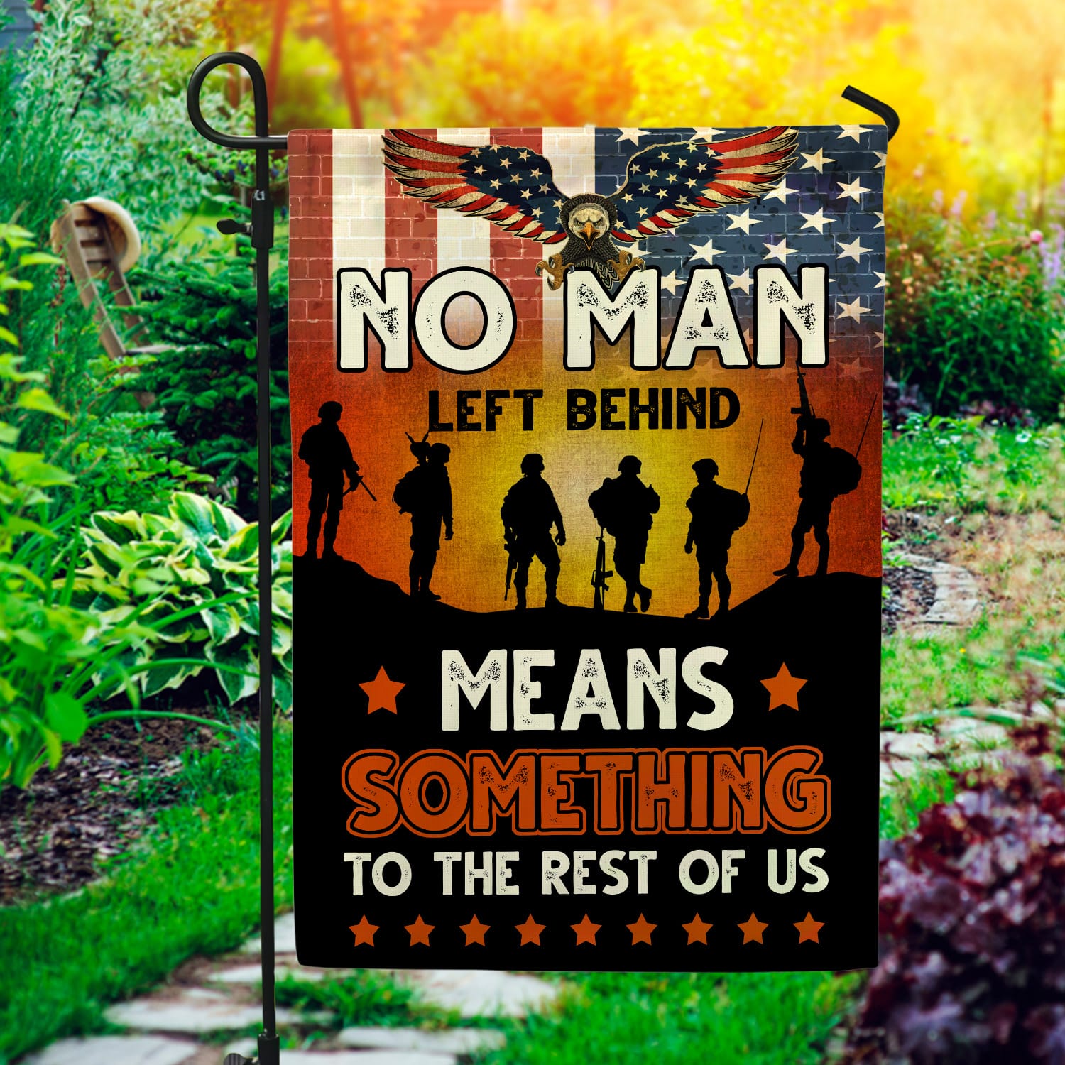 2NH. No Man Left Garden Flag Mockup 1