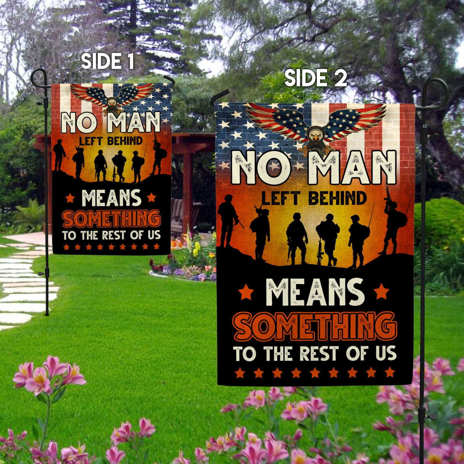 2NH. No Man Left Garden Flag Mockup 2 Side-1