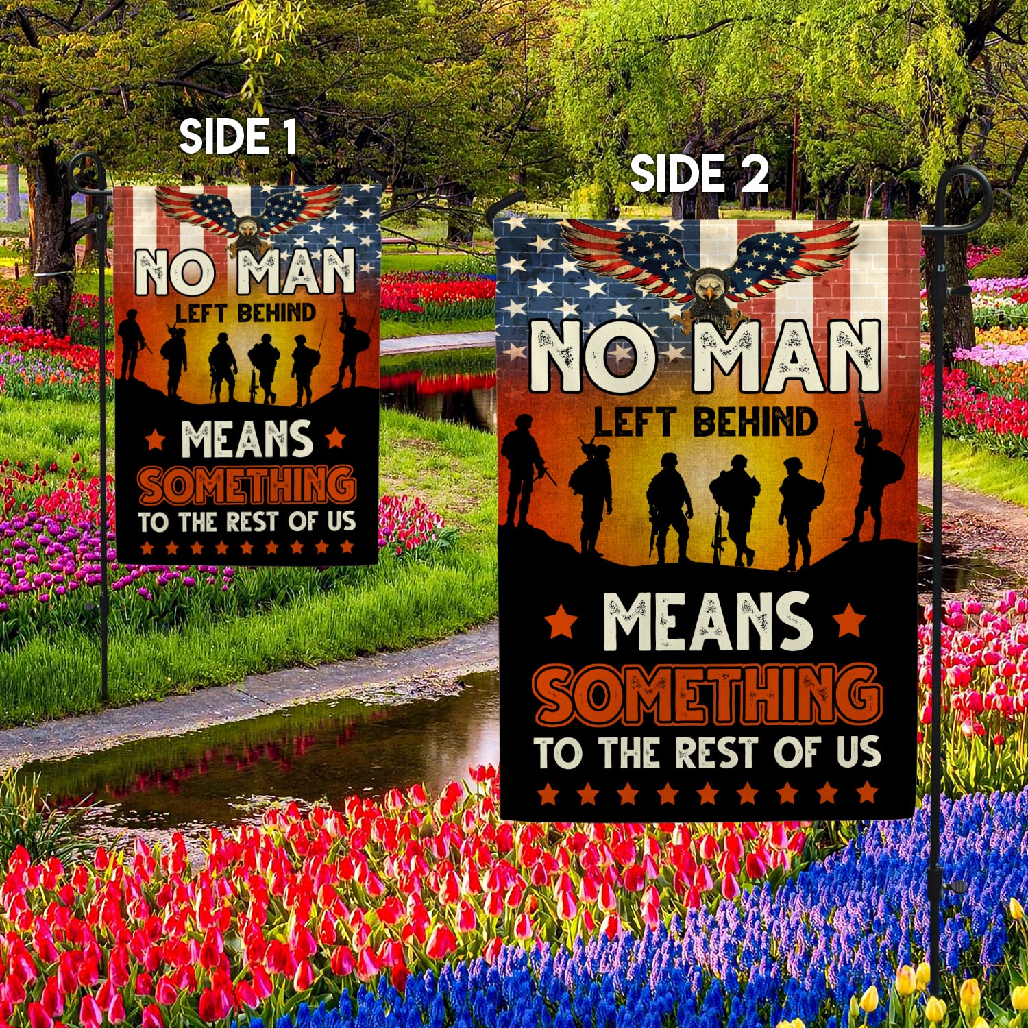 2NH. No Man Left Garden Flag Mockup 2 Side-2