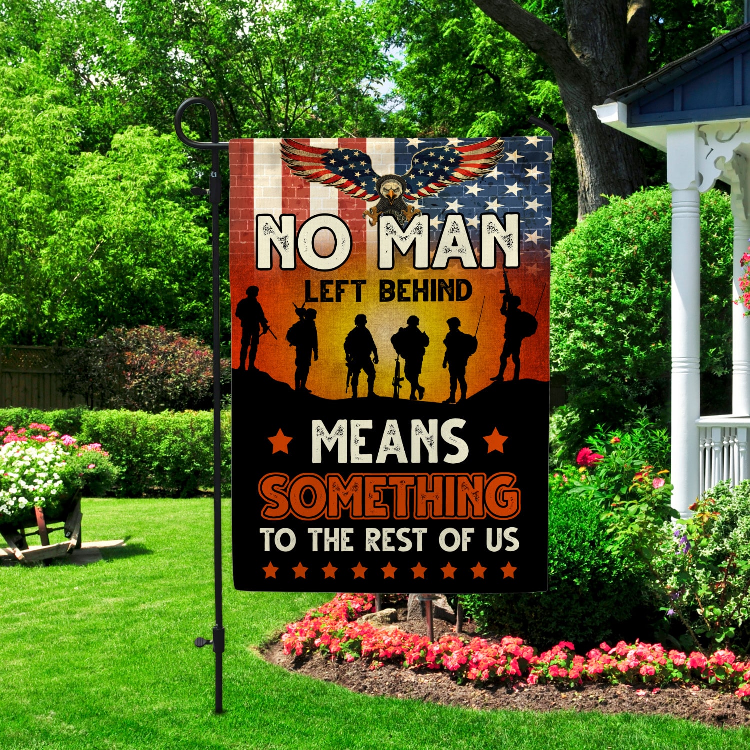 2NH. No Man Left Garden Flag Mockup 2