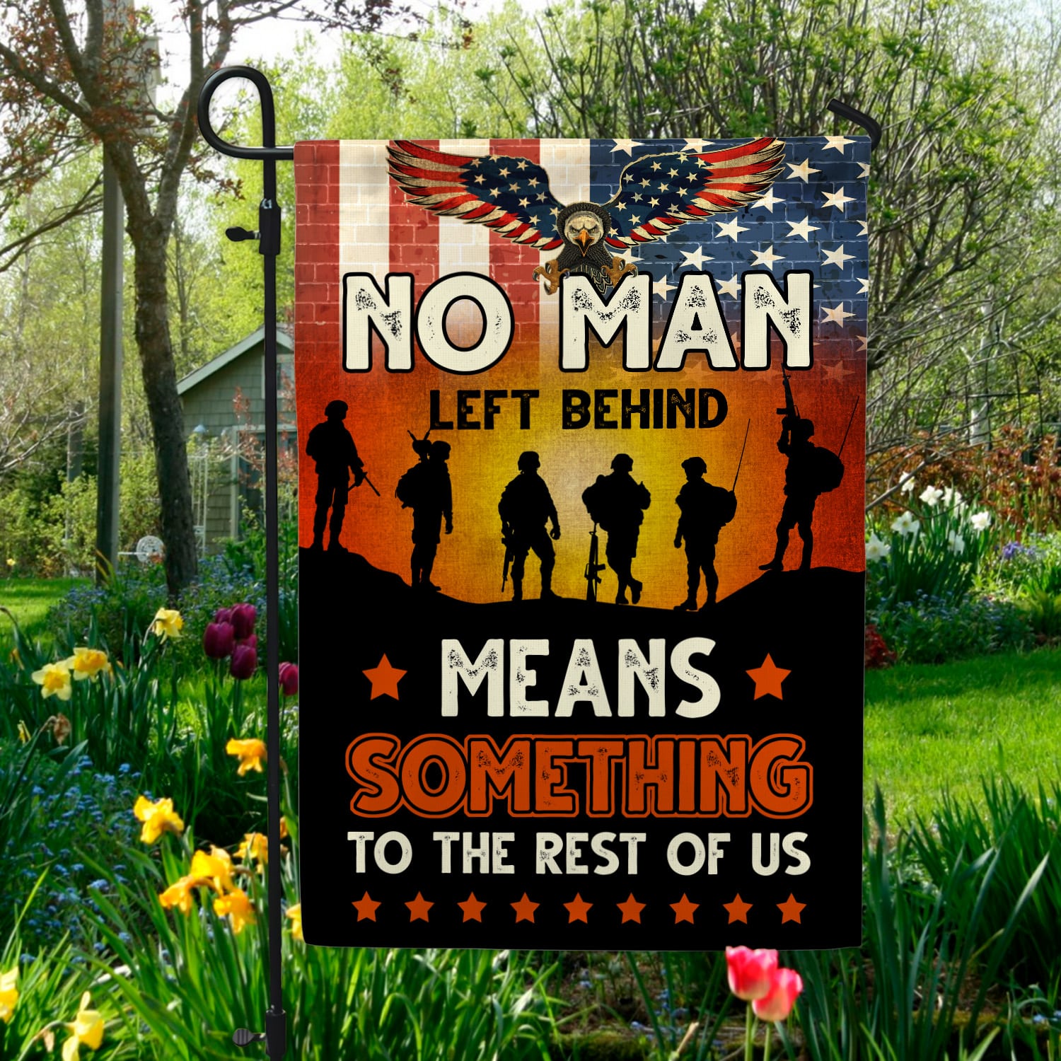 2NH. No Man Left Garden Flag Mockup 5