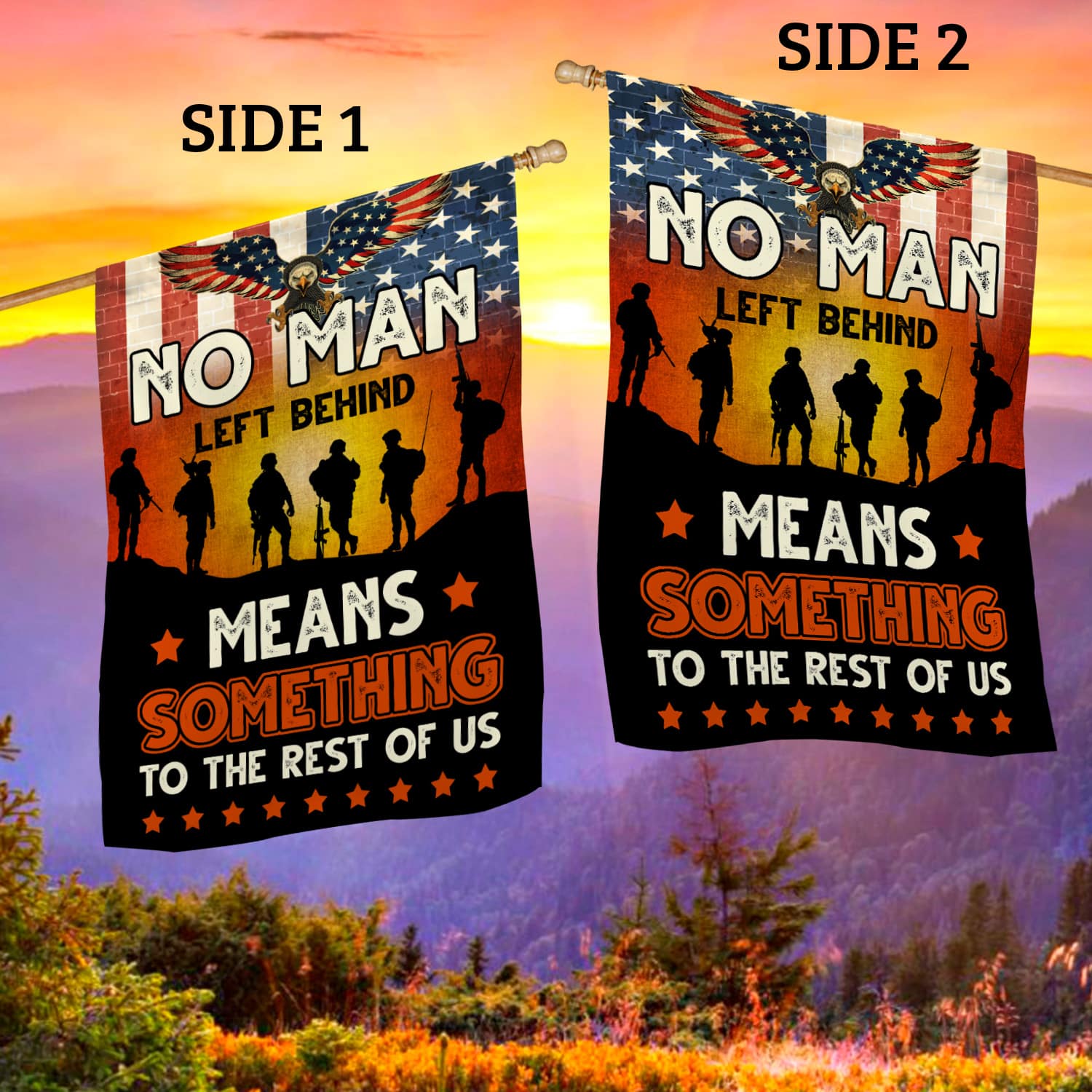 2NH. No Man Left House Flag Mockup 2 Side