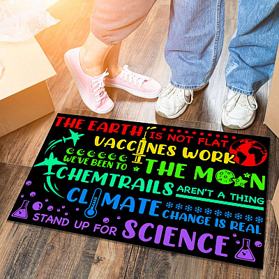 Alternative view of The Earth Is Not Flat Vaccines Work We've Been To The Moon Chemtrails Aren't A Thing House Doormat - Outdoor Doormat