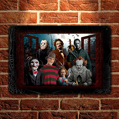 Horror Character Windows Decorative Metal Sign - Halloween Indoor Outdoor Decor Farmhouse