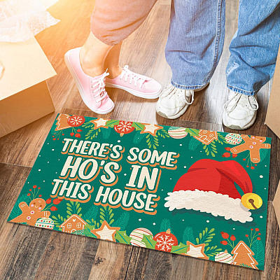 Alternative view of There's Some Ho's in This House Funny Christmas Decoration Santa Hat Entrance Indoor Outdoor Decorative Doormat