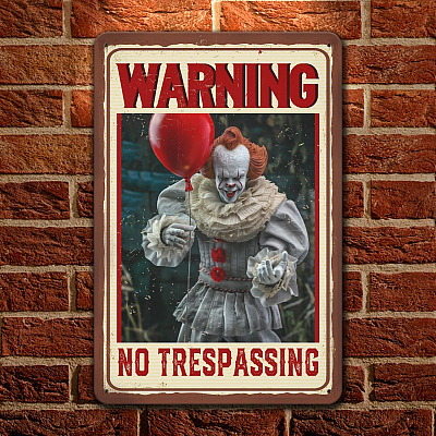 Warning Evil Clown No Trespassing Vintage Decorative Metal Sign - Halloween Indoor Outdoor Decor Farmhouse