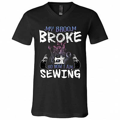 Witch My Broom Tshirt, Black, V-Neck T-Shirt