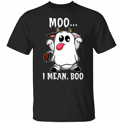 Moo I Mean Boo Funny Cow Shirt, Black, Unisex T-Shirt