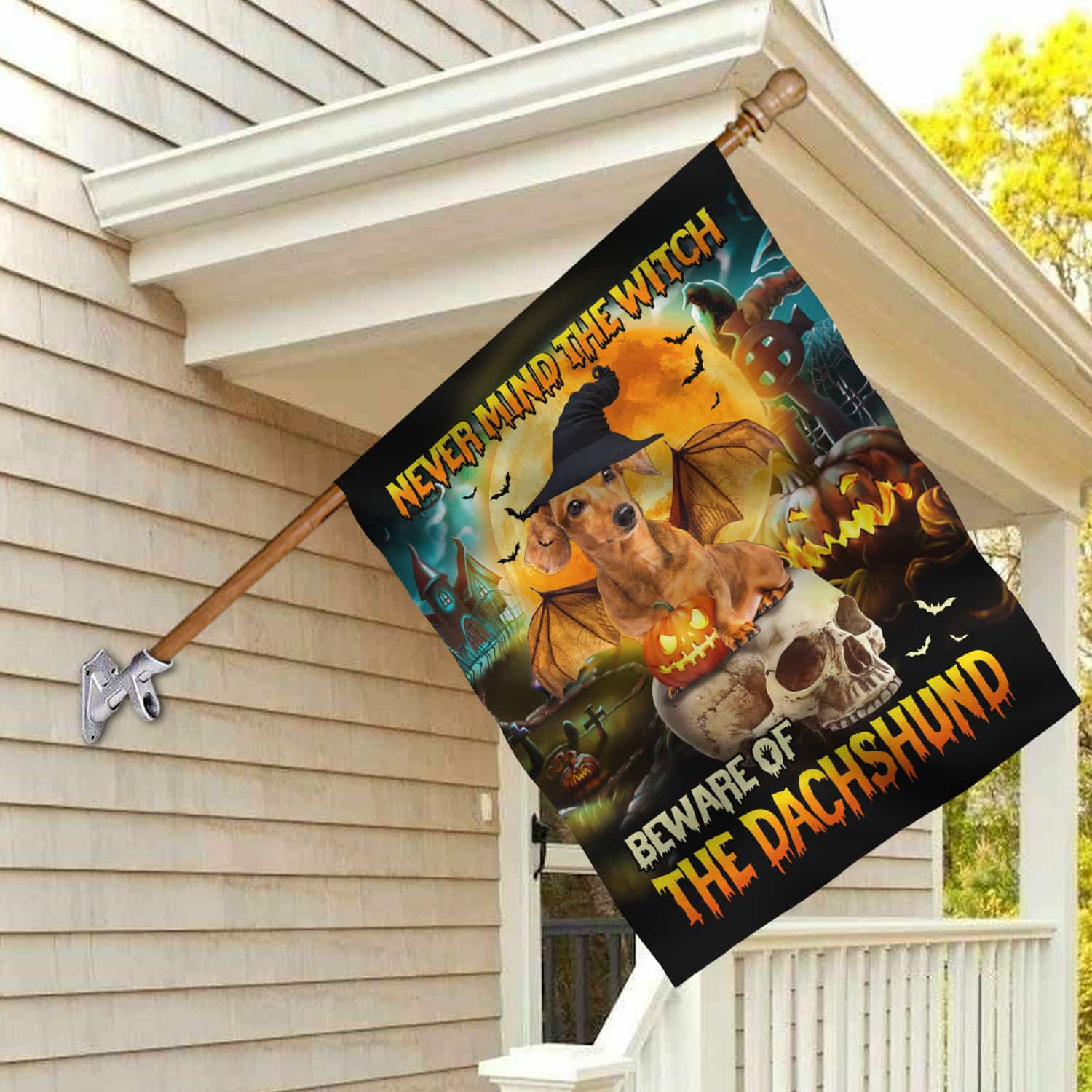 5VT. Dachshund Never Mind The Witch House Flag Mockup 2