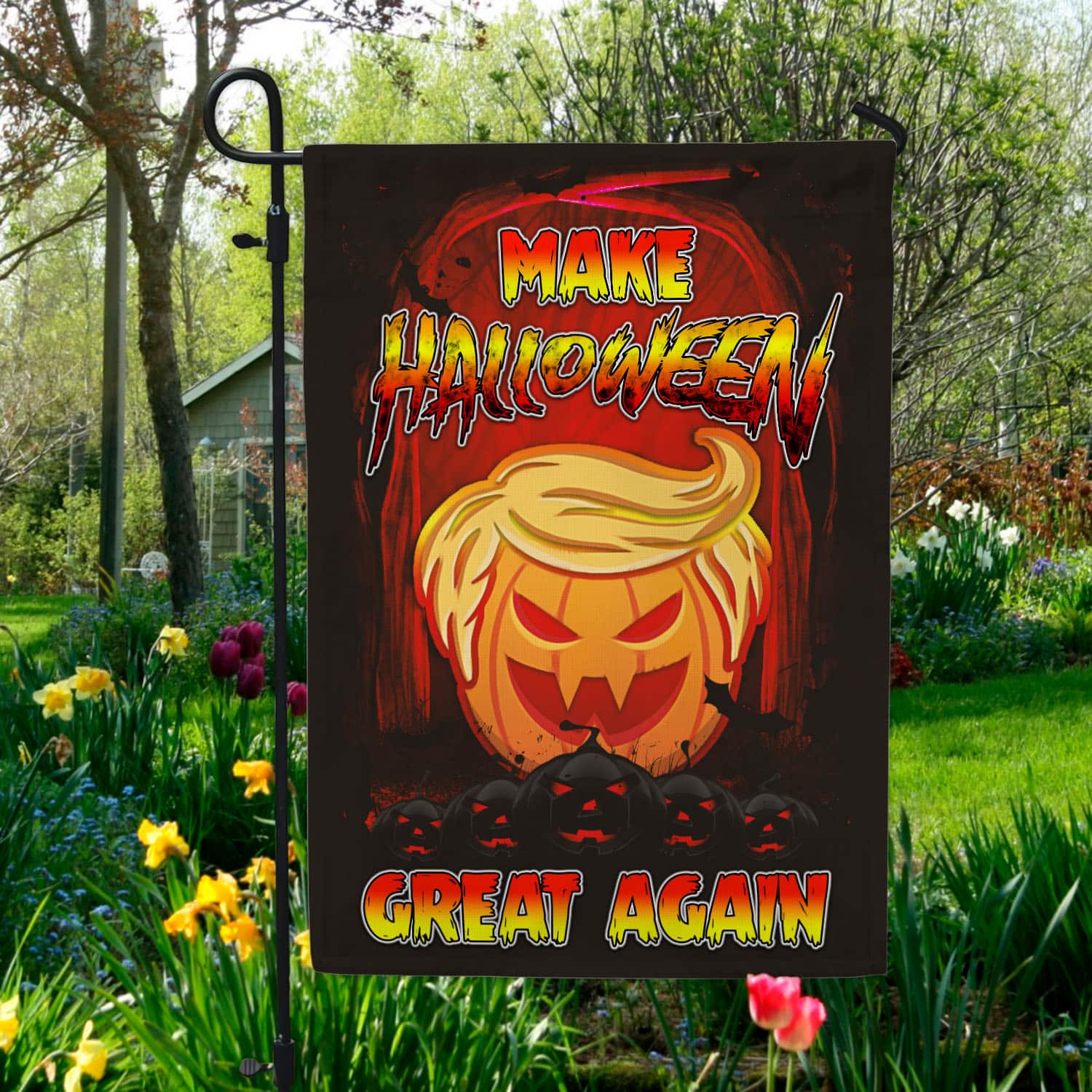 1UT. Make Halloween Trump (flag) 30x40 Garden Flag Mockup 5