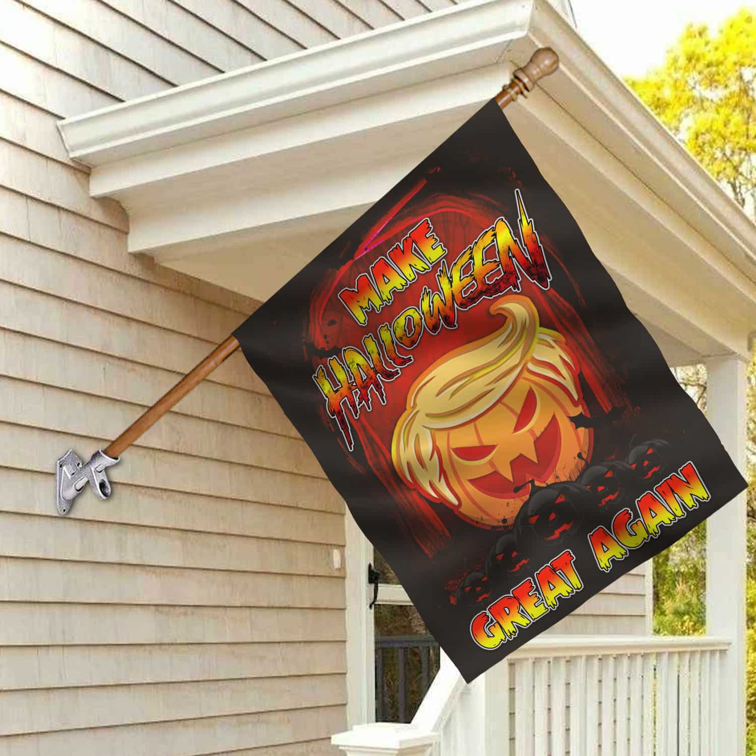1UT. Make Halloween Trump (flag) 30x40 House Flag Mockup 2