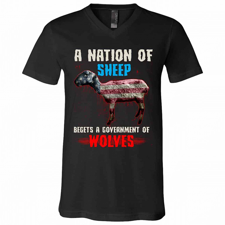 A Nation Of Sheep Tshirt, Black, V-Neck T-Shirt