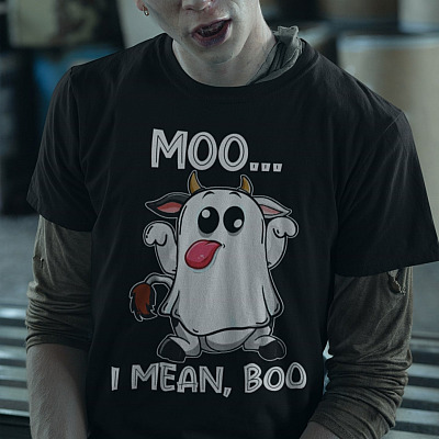Alternative view of Moo I Mean Boo Funny Cow Ghost Halloween T-Shirt - Cow Halloween Shirt