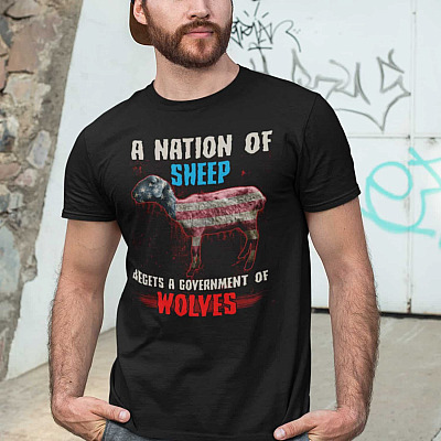 Alternative view of A Nation Of Sheep Begets A Government Of Wolves T-shirt - V-neck - Anti Joe Biden Anti Democrat Shirt