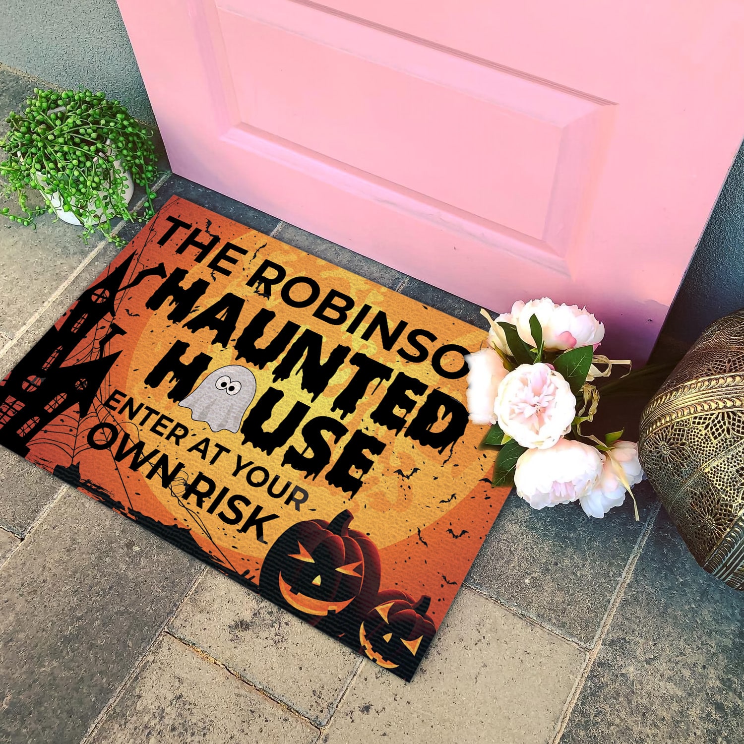 3KT. Haunted House Enter At Own Risk (Sample Design) Doormat mockup 4