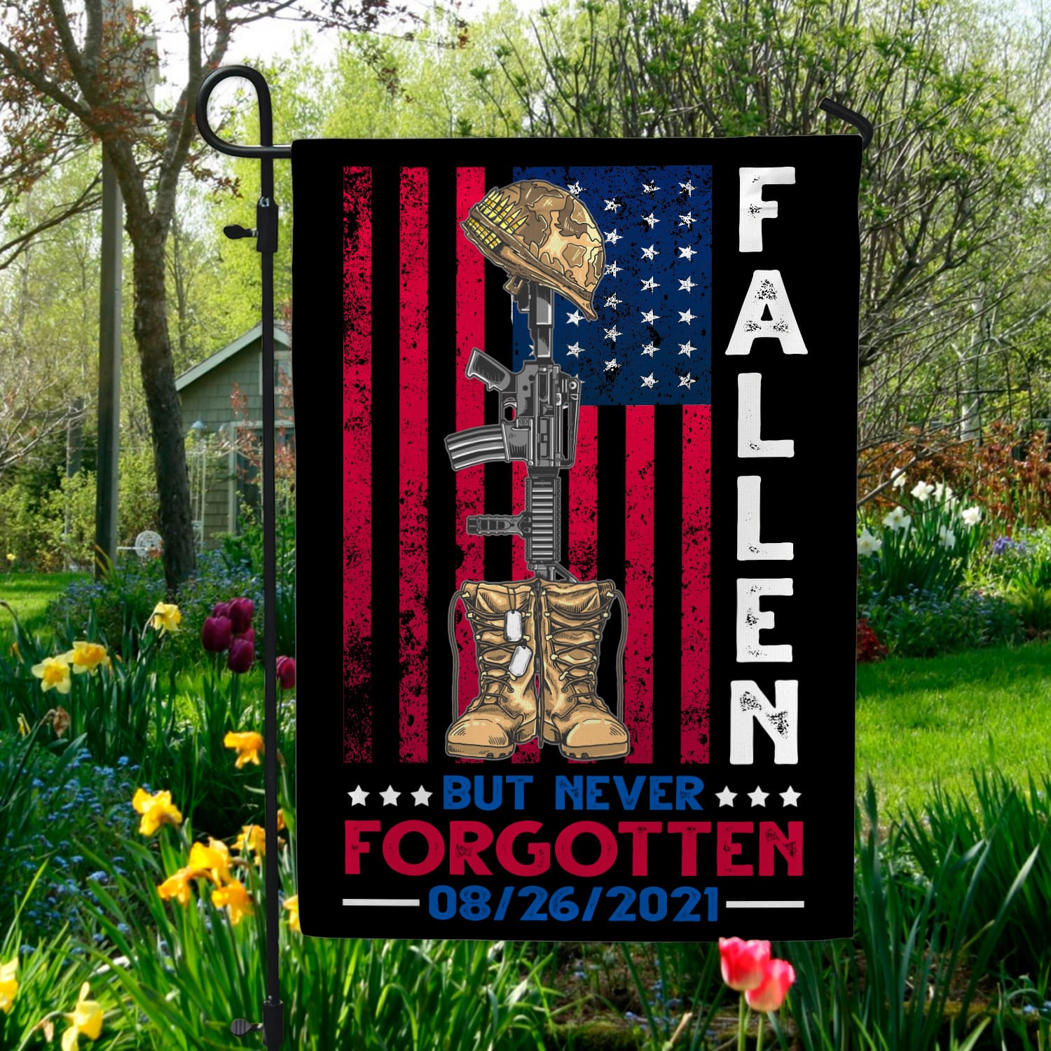 5LV. UU TIEN Fallen But Never Forgotten Tee 2 Garden Flag Mockup 5