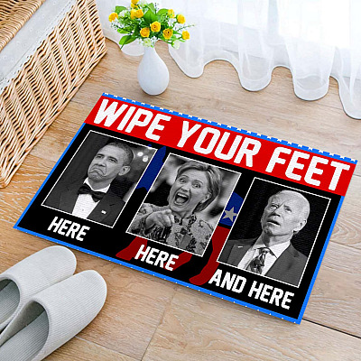 Alternative view of Wipe Your Feet Here Here and Here Funny Obama Kamala Biden Doormat Entrance Indoor Outdoor Decorative Doormat