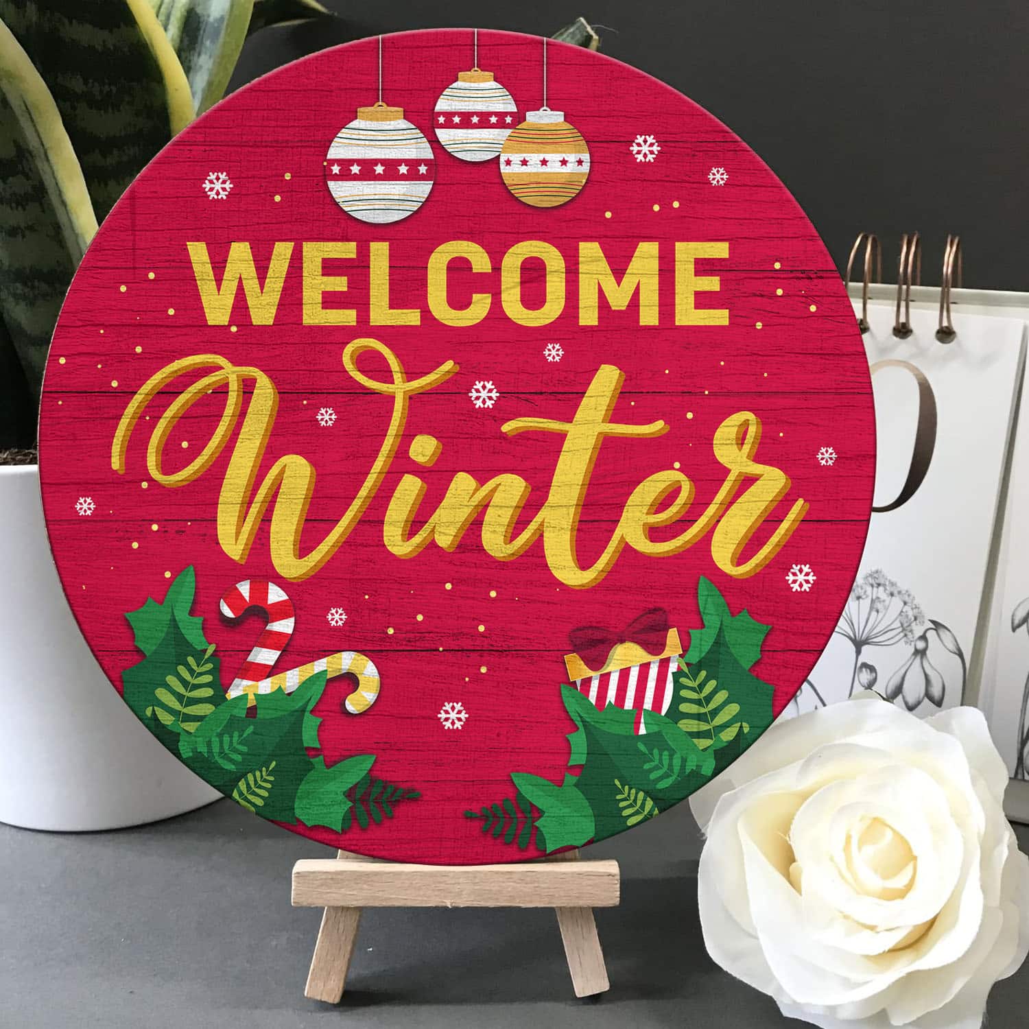 5O. Welcome Winter Door Sign Mockup 5